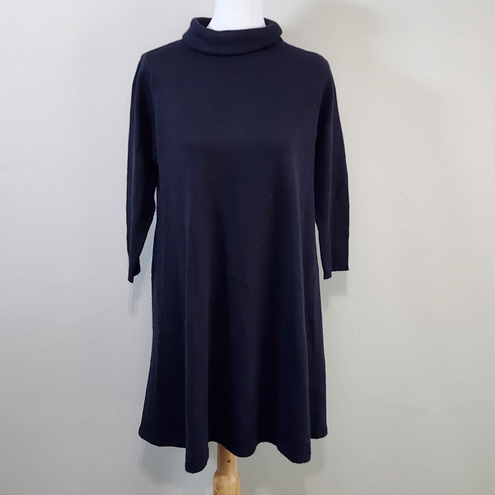 Moiety Sweater Dress Womens Medium Navy Turtleneck Knit A-Line Modest Fall Work